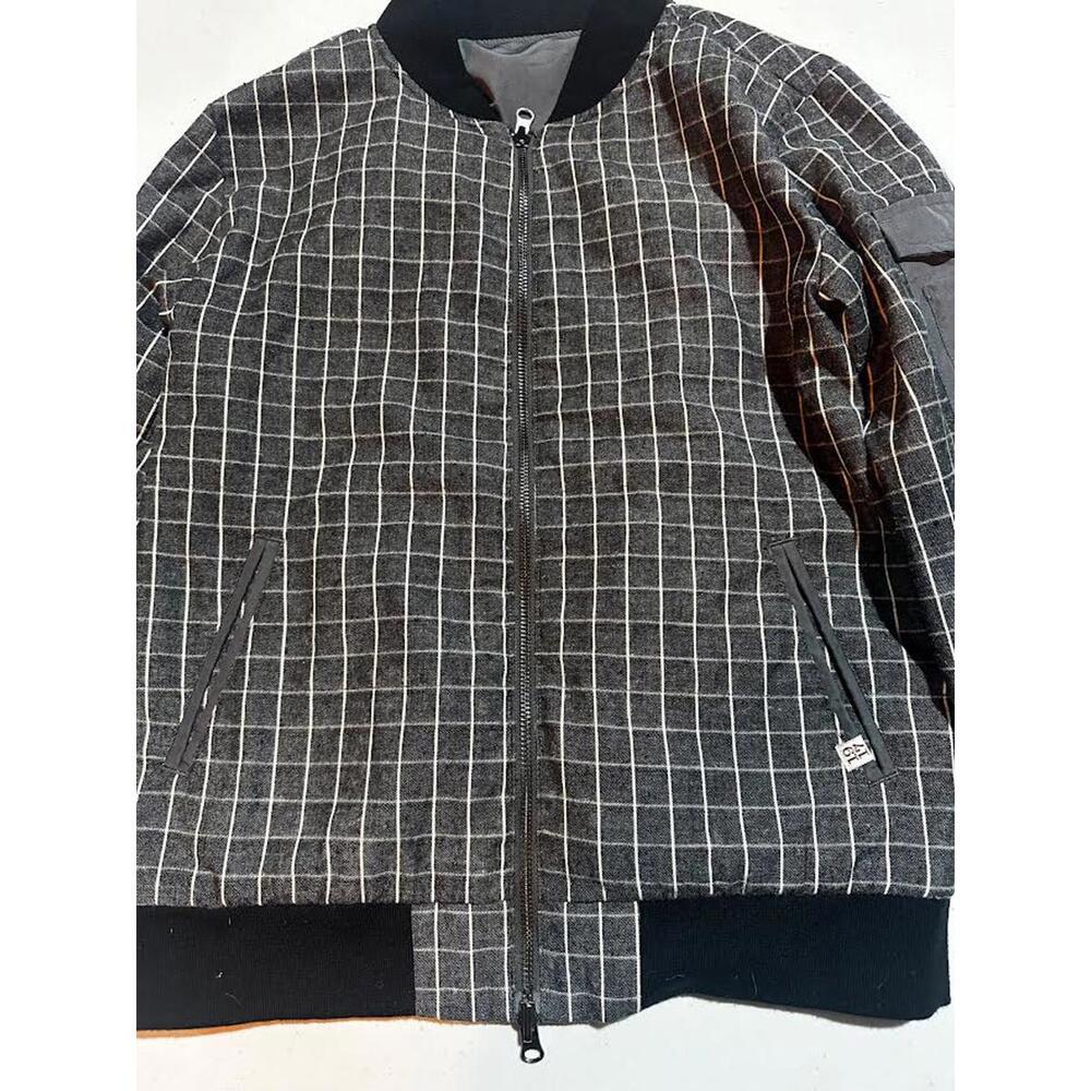 Reversible Windowpane Bomber Jacket Gray Black - image 1